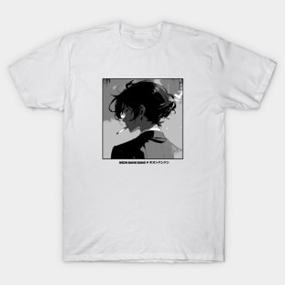 Smoking Male - Anime Manga Black and White Aesthetic T-Shirt